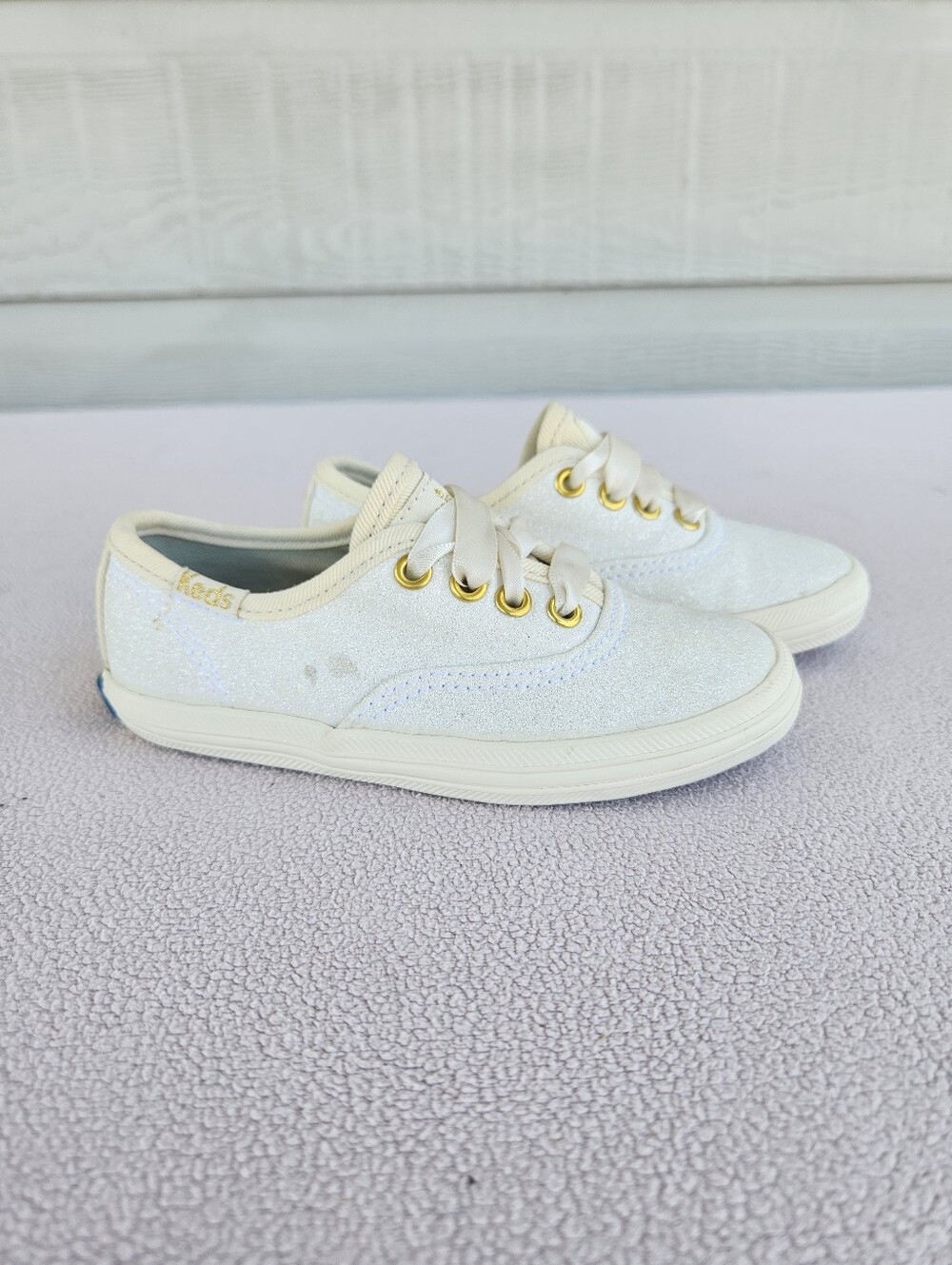 Keds x Kate Spade Champion Glitter Toddler Girl Sneaker SZ 7 White Sparkle